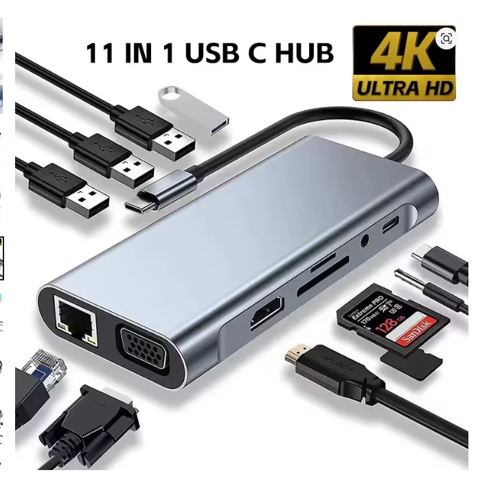 Hub USB C 8 em 1, 7 em 2, 7 em 1 Tipo C 3.1 para Adaptador HDMI 4K com RJ45, Leitor de Cartão SD/TF, Carregamento Rápido PD para MacBook, Notebook, Laptop